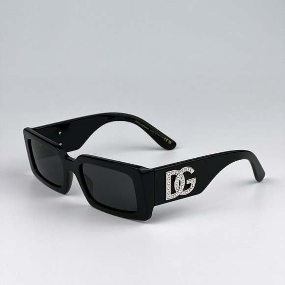 D&G DG4447B 335587 Sunglasses Black Dark Grey Rectangle Unisex - Picture 1 of 12